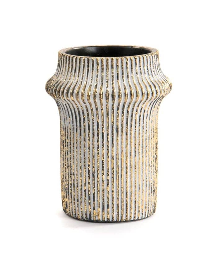 Immagine-e-commerce-Portafiori cemento sagoma irregolare decoro righe cm 14 h18 colore oro nero