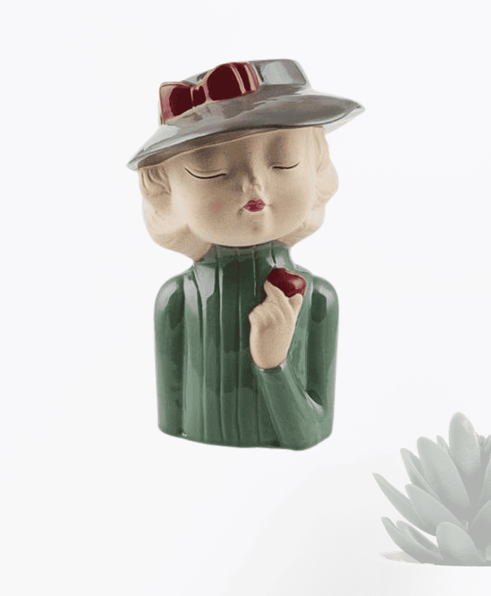 Immagine e commerce Vaso testa donna con cappello e magia verde altezza 18 cm