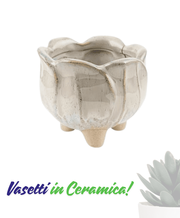 Immagine e commerce Vasetto ceramica avorio design petali con piedini diametro 8 cm