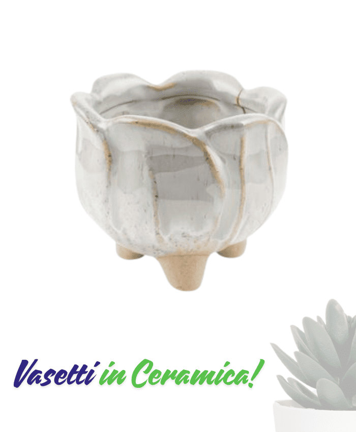 Immagine e commerce Vasetto ceramica bianco design petali con piedini diametro 8 cm