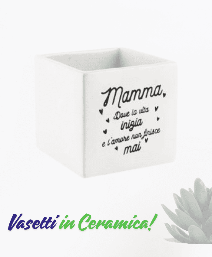 Immagine e commerce Cubo ceramica bianco con frase amore non finisce mai per vaso 7.5 cm