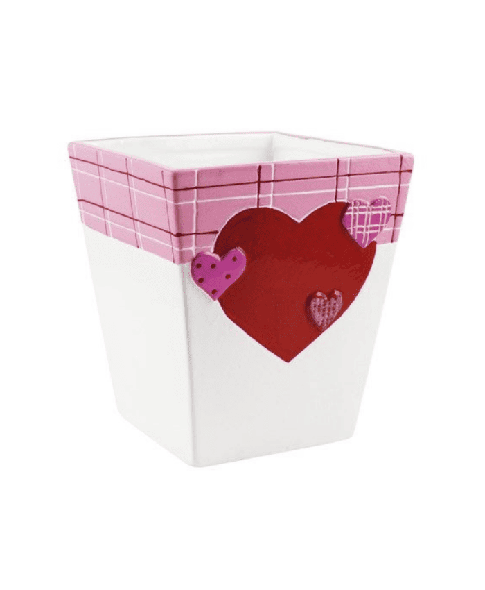 Immagine e commerce Vaso ceramica quadrato bordo decorato e cuoricini cm 10x10 h13cm