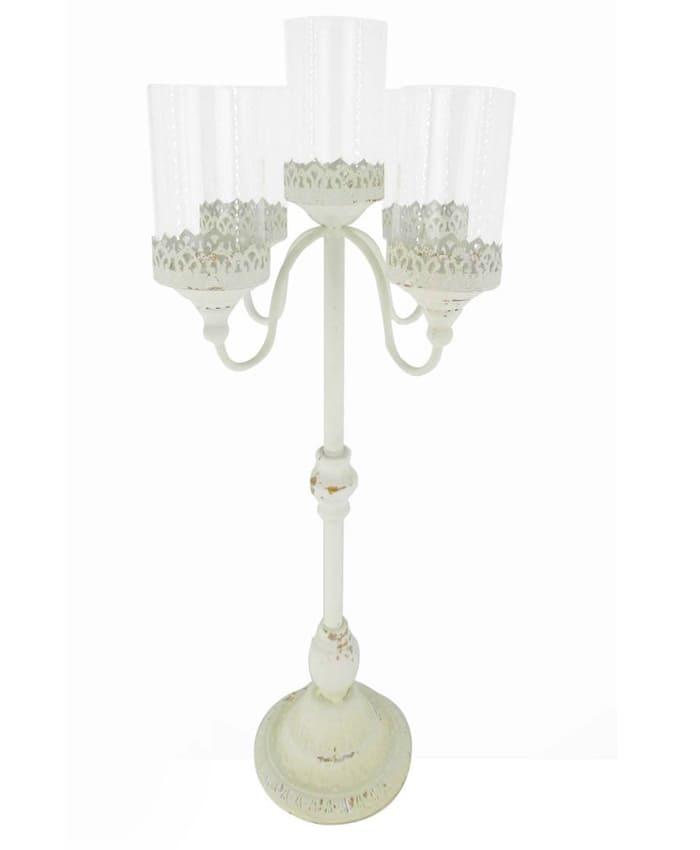 Immagine e commerce Candelabro metallo bianco 5 braccia parafiamma vetro cm 36 h80