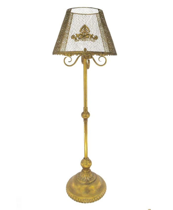 Immagine e commerce Lampada metallo oro per addobbi 4 fiamme stelo lungo paralume traforato cm 33 h103