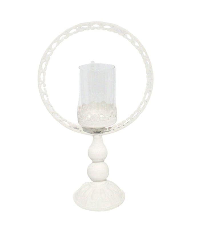Immagine e commerce Candeliere metallo bianco cerchio decorativo parafiamma vetro cm 34x12 h51