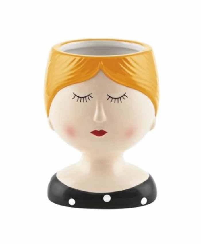 Immagine e commerce Portavaso busto donna in ceramica con capelli legati e vestito nero alto 10 cm