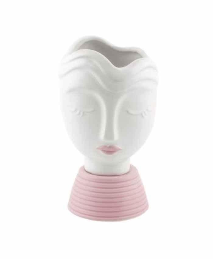 Immagine e commerce Busto ragazza in ceramica con rossetto in tono colore alto 19 cm-Rosa