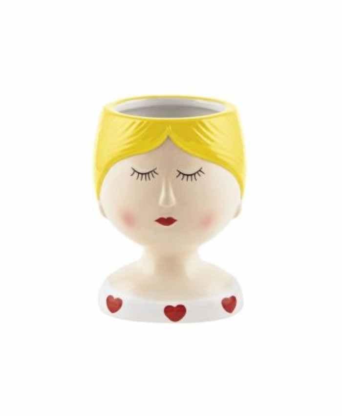 Immagine e commerce Portavaso busto donna in ceramica con vestito a cuori alto 10 cm-Bianco