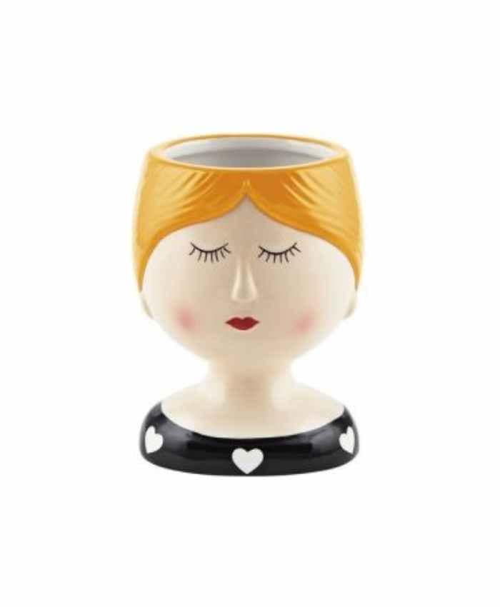 Immagine e commerce Portavaso busto donna in ceramica con vestito a cuori alto 10 cm-Nero