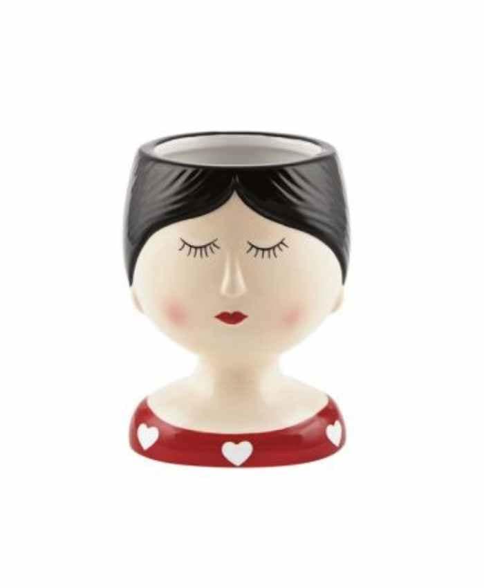Immagine e commerce Portavaso busto donna in ceramica con vestito a cuori alto 10 cm-Rosso