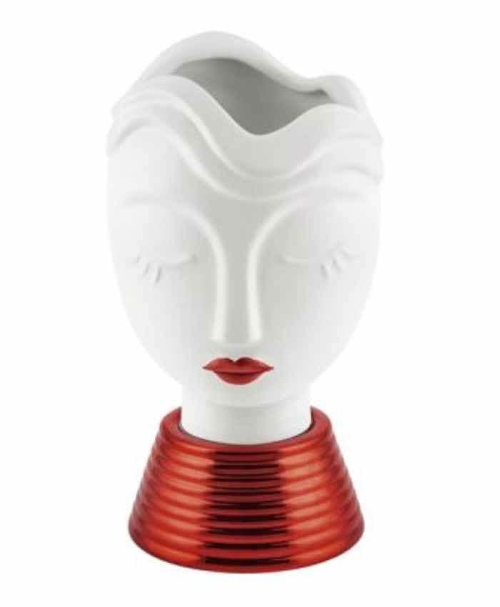 VDE-95B-ROB-Busto-ragazza-in-ceramica-con-rossetto-in-tono-colore-alto-24-cm-Rosso-Brillante