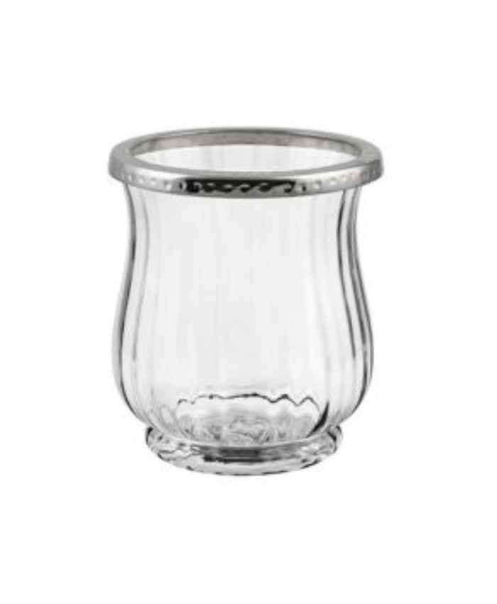 Immagine e commerce Vasetto porta candele vetro baccellato orlo alluminio argentato martellato cm 11 h13