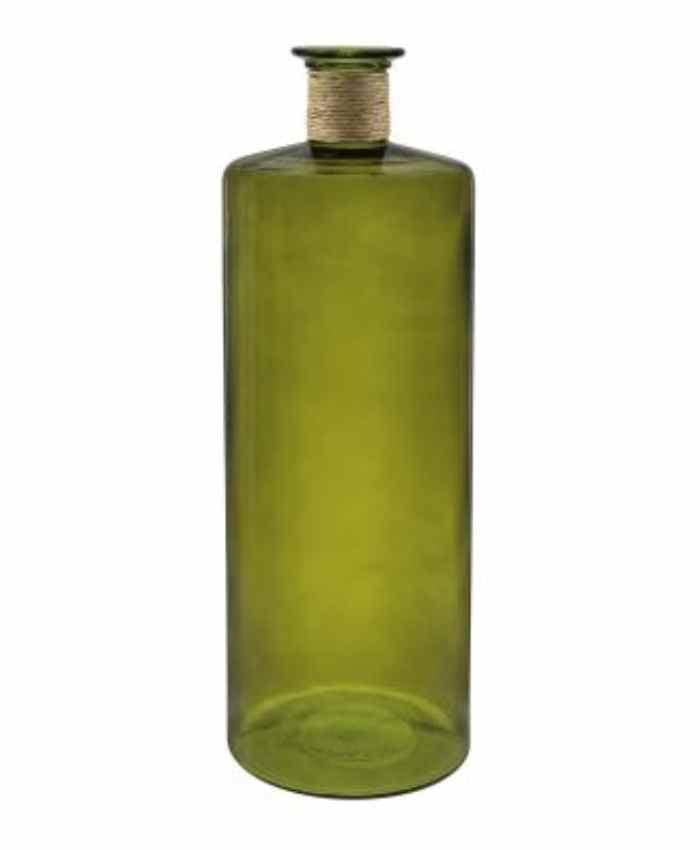 Immagine-e-commerce-Vaso vetro alto colorato verde bocca stretta con corda diametro 25 alto 75 cm