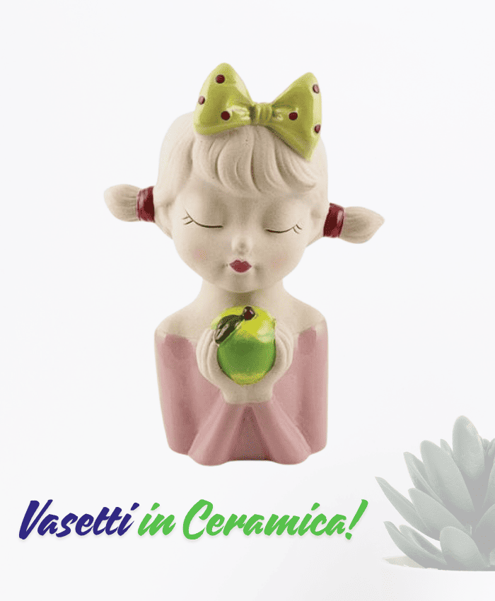 Immagine e commerce Vaso testa bimba con naglia rosa mela verde cm 17.5