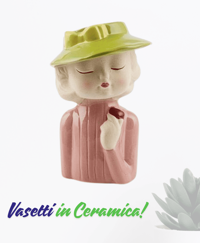Immagine e commerce Vaso testa donna con cappello e magia rosa altezza 18 cm