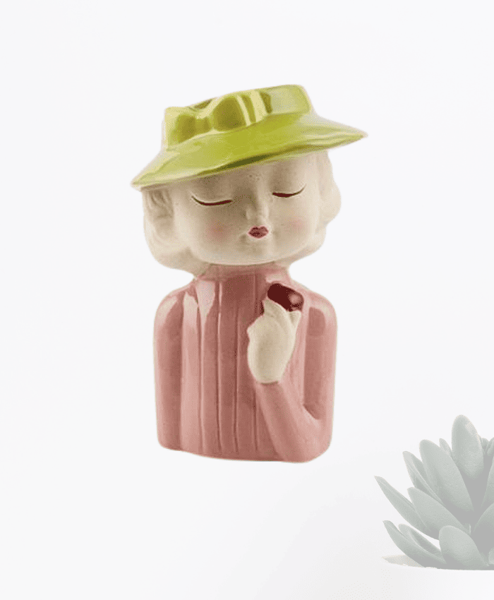 Immagine e commerce Vaso testa donna con cappello e magia rosa altezza 15 cm