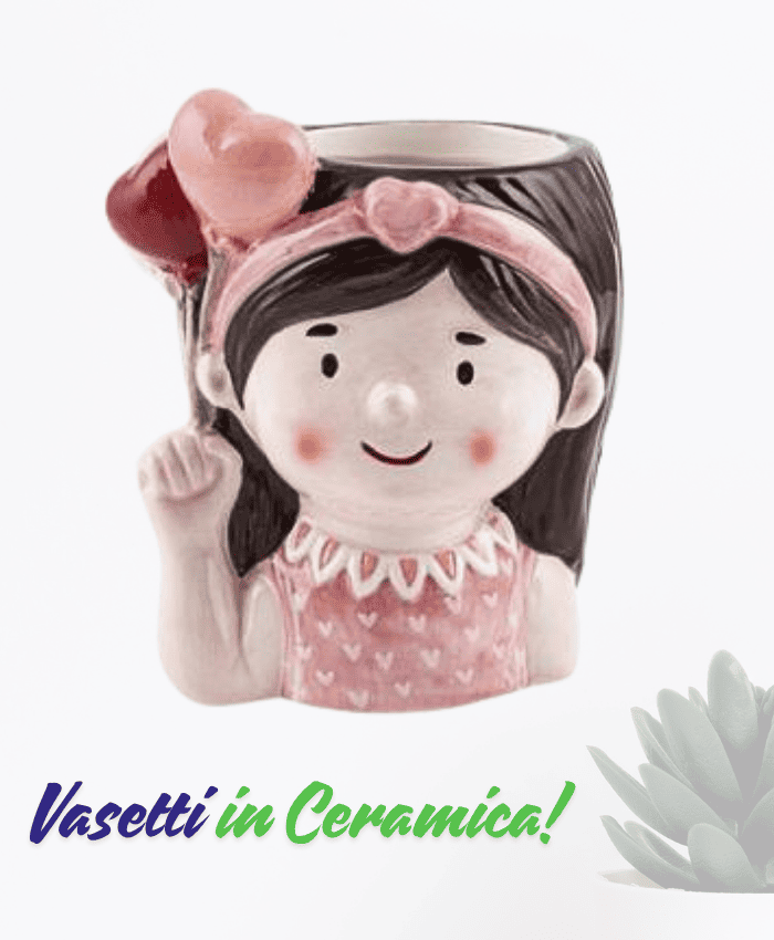 Immagine e commerce Vaso testa bimba con cercaltezza ietto cuoricino e maglia rosa altezza 16 cm
