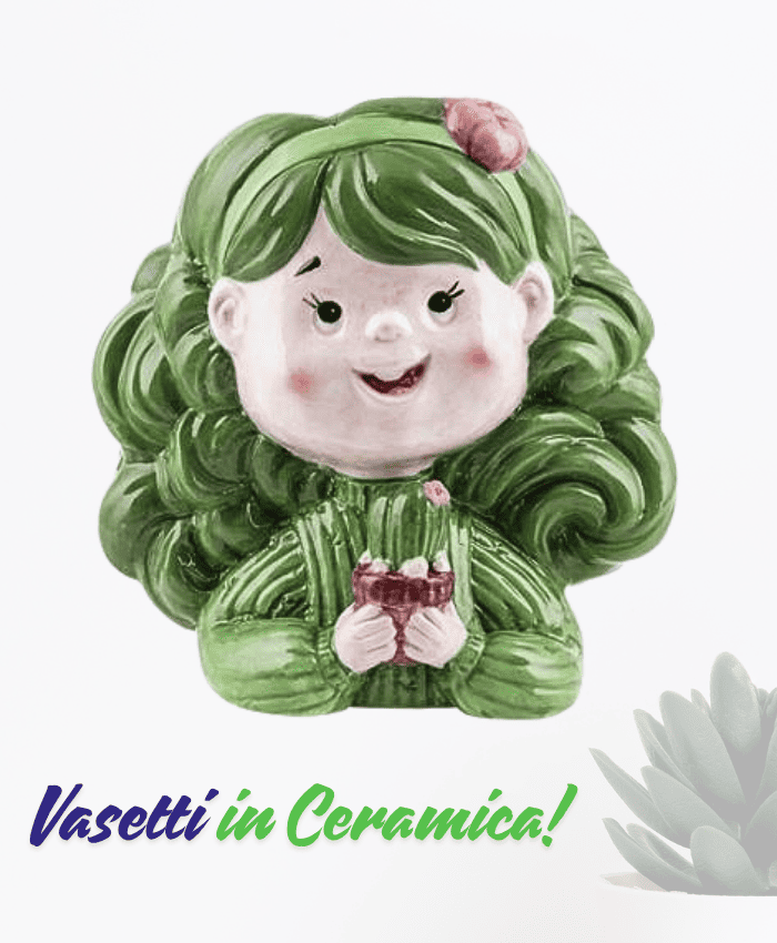 Immagine e commerce Vaso testa bimba capelli verdi e cactus altezza cm 16