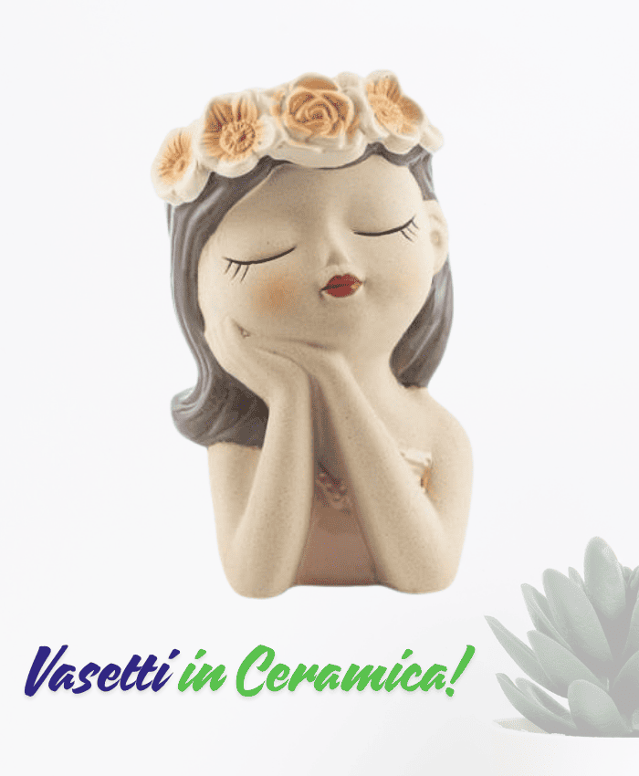 Immagine e commerce Vaso testa bimba con fiori nei capelli mani sul viso altezza 16 cm