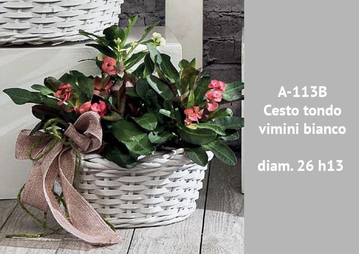 Cesto tondo vimini bianco diametro 28 h12 cm