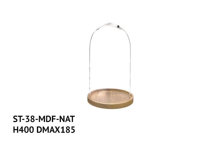 Camapana vetro base mdf naturale diametro 18,5 altezza 40 cm