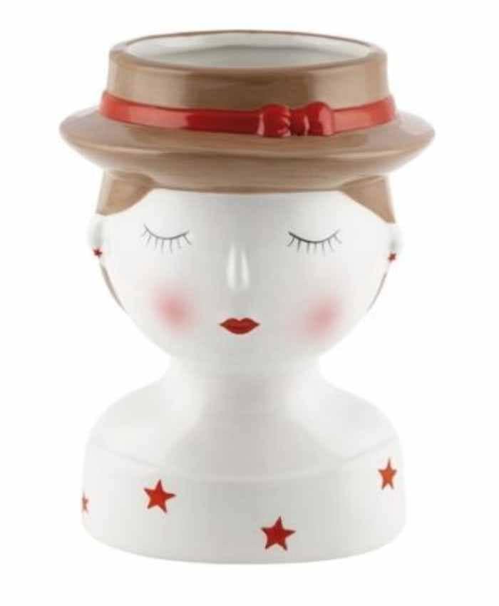 Immagine e commerce Portavaso busto in ceramica ragazza con cappello nastro rosso alto 20 cm