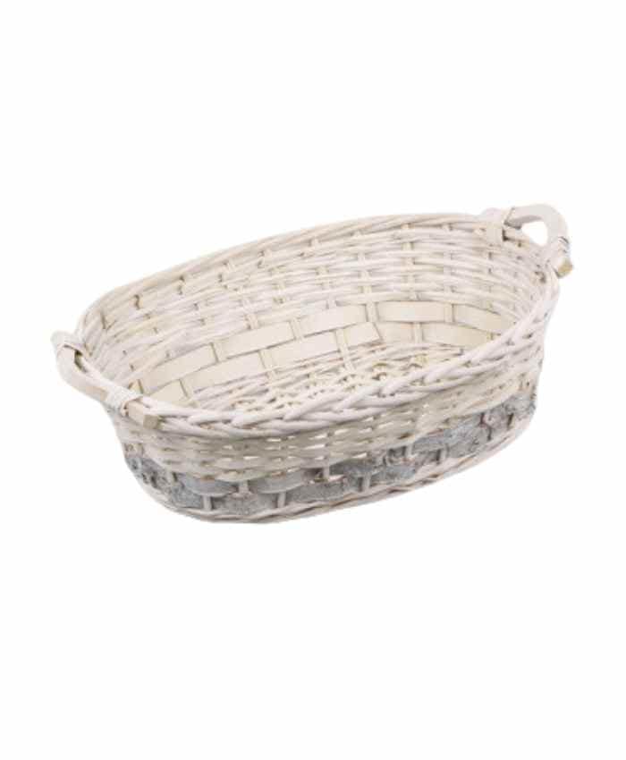 Immagine e commerce Cesto per confezioni natalizie ovale in vimini bianco e betulla cm 48x34 h 15