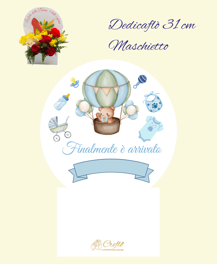 Dedicaflò 31 cm flowebox con dedica Nascite Maschietto
