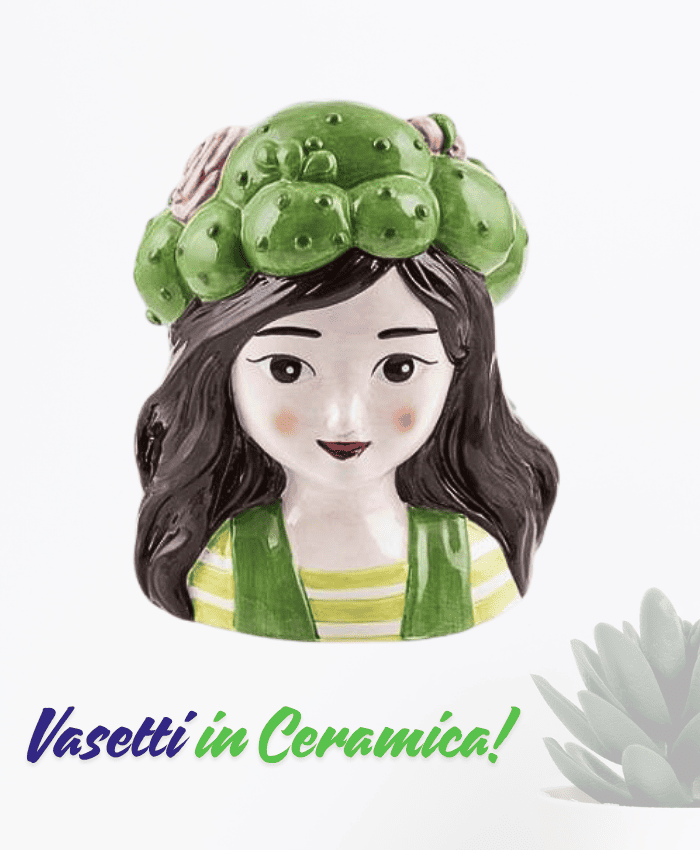 Immagine e commerce Vaso testa ragazza capelli con cappello cactus altezza 16 cm
