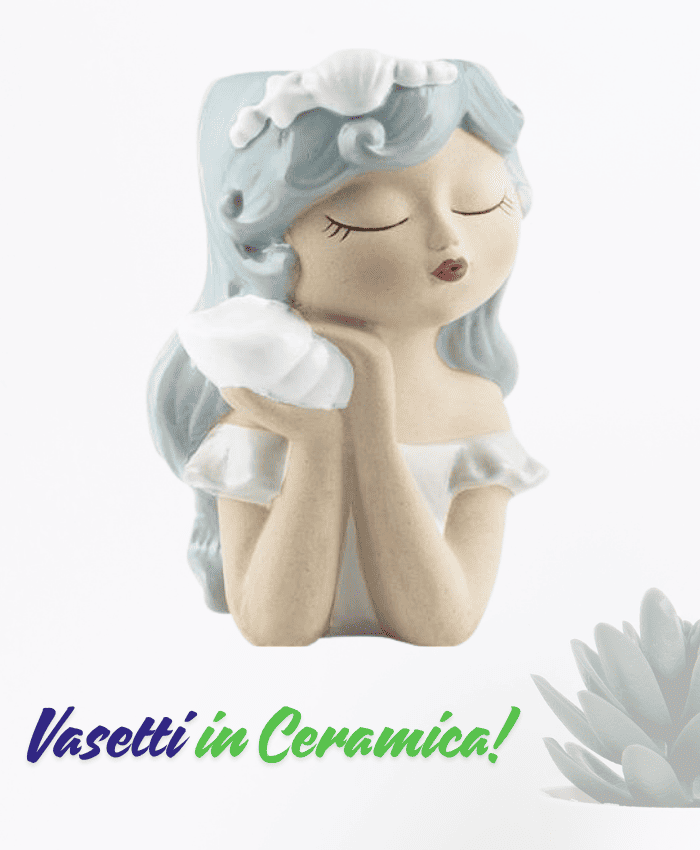 Immagine e commerce Vaso testa bimba con capelli azzurri e conchiglia altezza cm 18