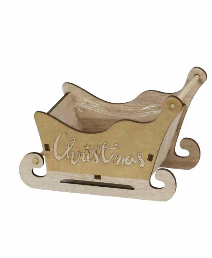 Immagine e commerce Cesto confezione in legno slitta con scritta Christmas marrone cm 20x11 h 13