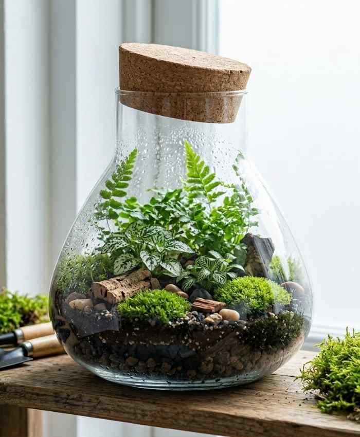 Terrarium vetro base larga collo stretto diametro 15 alto 18 cm con tappo sughero - immagine 2
