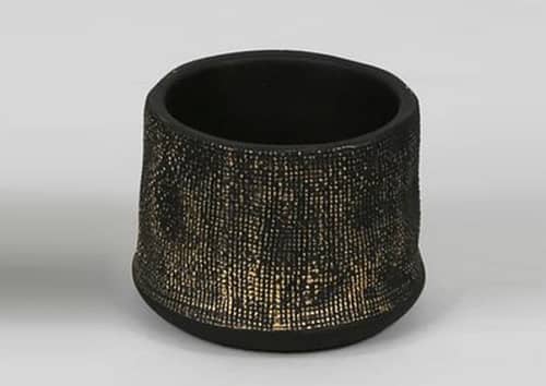 Immagine e commerce Portavaso in cemento con decori oro per piante vaso 12 cm-Nero