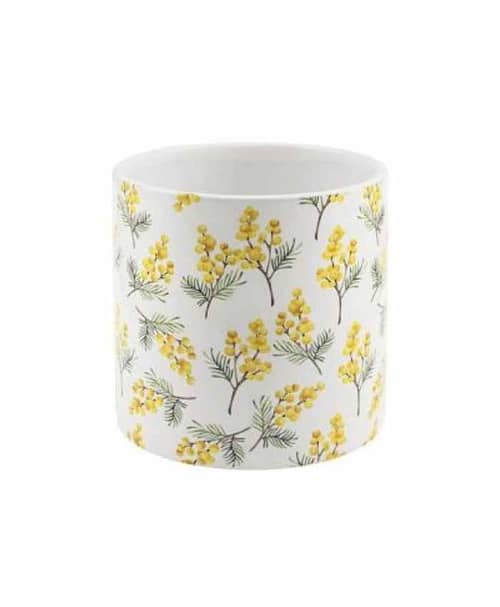 Immagine e commerce Porta vaso in ceramica cilindrico con decoro Mimosa diametro 10 alto 11 cm