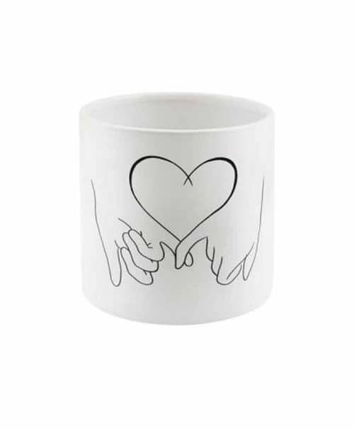 Immagine e commerce Porta vaso in ceramica cilindrico con decoro mani unite diametro 11 alto 11 cm