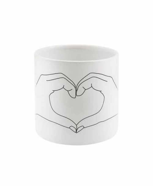 Immagine e commerce Porta vaso in ceramica cilindrico con decoro mani a cuore diametro 11 alto 11 cm