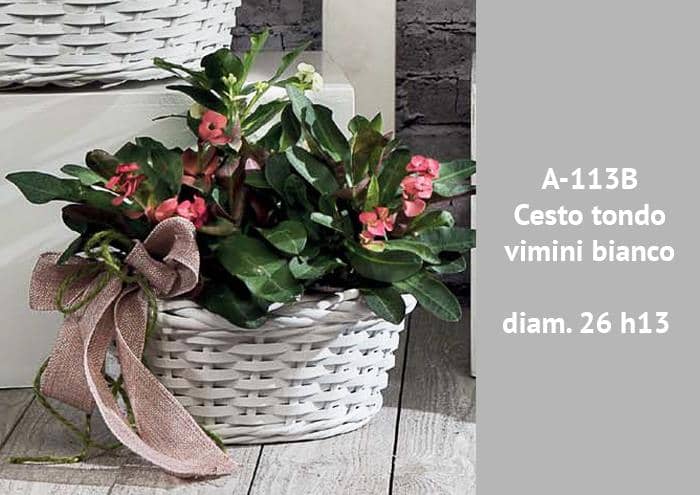 Cesto tondo vimini bianco diametro 28 h12 cm