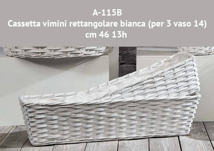 Cassetta rettangolare vimini bianco cm 46x16 h13 - Cesti vimini bianco