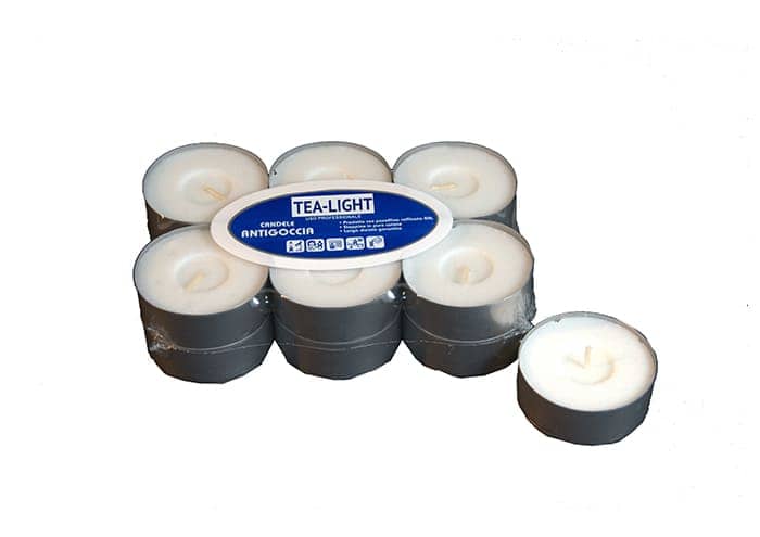Candele tealight in alluminio maxi mm 56 durata 10 ore confezione 12 pz