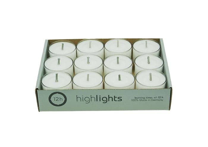 Candele tealight in pvc trasparente durata 12 ore confezione 12 pz