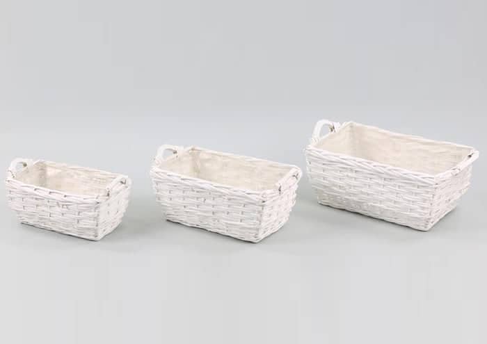 Immagine e commerce Serie 3 cesti bianchi rettangolari svasati manico legno