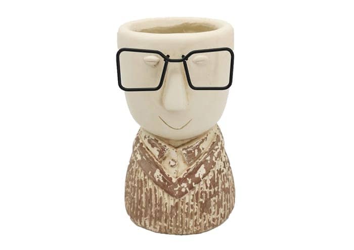 Immagine e commerce Vaso per piante a forma di testa con occhiali alto 20 cm Marrone