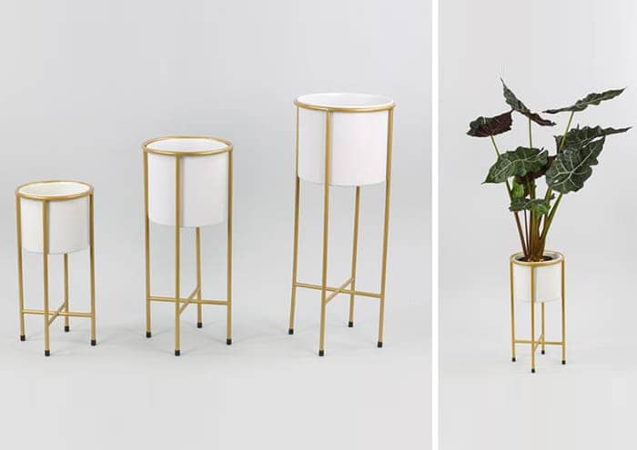 Immagine e commerce Serie 3 vaso metallo diametro 18-21-24 cm con piedistallo alti 50-60-70 cm