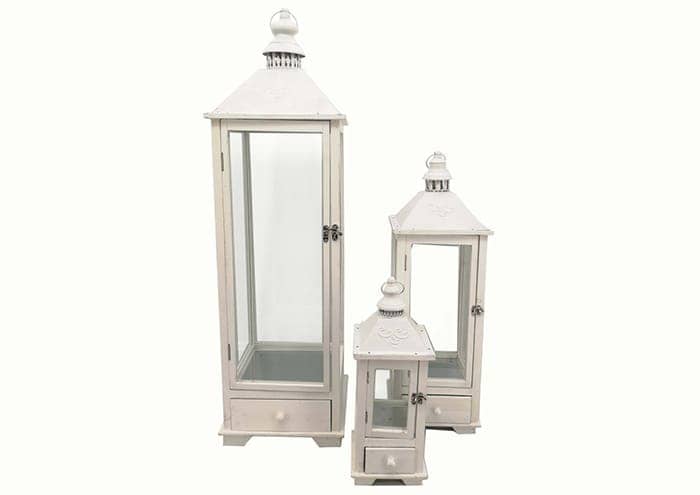 Immagine e commerce Serie 3 Lanterne grandi legno vetro con cassetto alte 32-65-108 cm