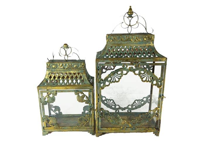 Immagine e commerce Serie 2 lanterne metallo oro art decò forma rettangolare alte 44 e 59 cm