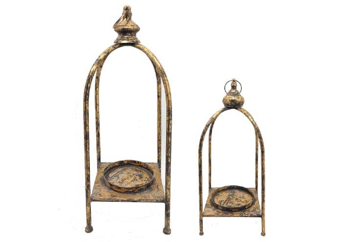 Immagine e commerce Serie 2 lanterne da esterno struttura metallo oro forma cupola alte 60 75 cm