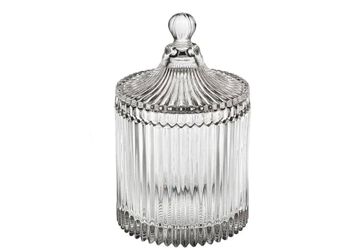 Immagine e commerce Vasetto vetro bomboniera decoro righe verticali cm 10 h17