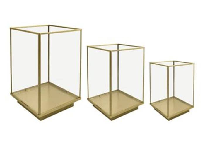 Immagine e commerce Set 3 terrari piante vetro metallo forma quadrata alti da 34 a 54 cm