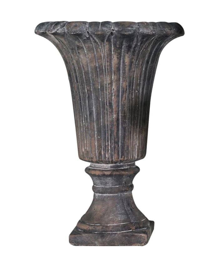 Immagine e commerce Vaso mediceo cemento scuro rigato piede quadro per addobbi floreali cm 23 h32