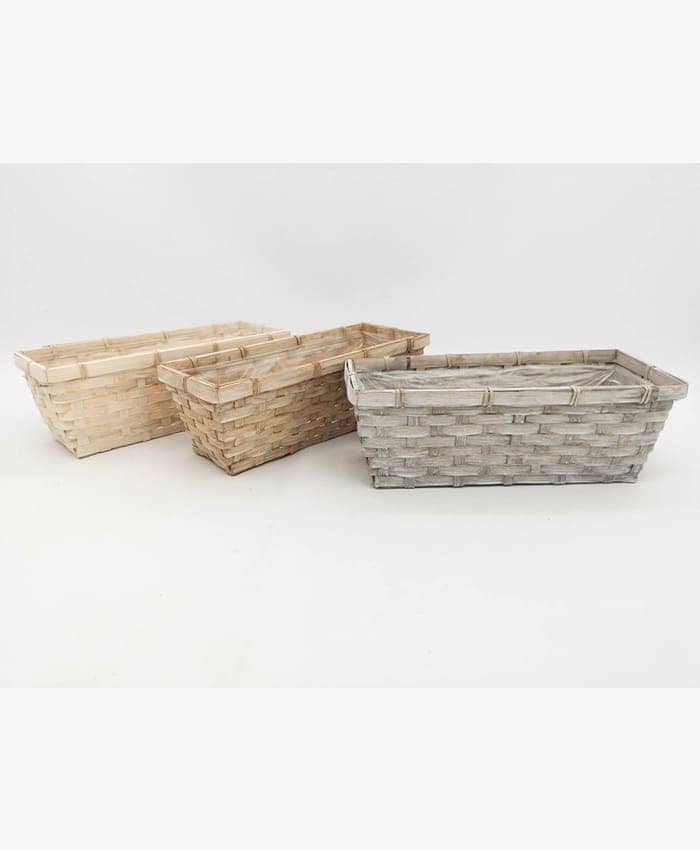 Cesti in bamboo rettangolare mix 3 colori naturali cm 26x13 h12
